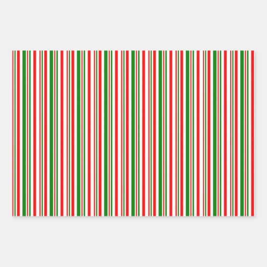WeihnachtsStreifen in Rot, Weiß, Grün Geschenkpapier Set (Vorderseite)