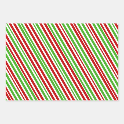Weihnachtsstreifen in Rot, Weiß und Grün Geschenkpapier Set (Vorderseite 3)