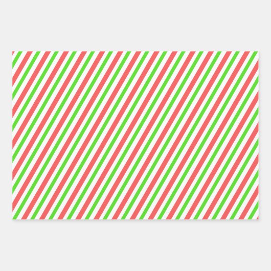 Weihnachtsstreifen in Rot, Weiß und Grün Geschenkpapier Set (Vorderseite 2)