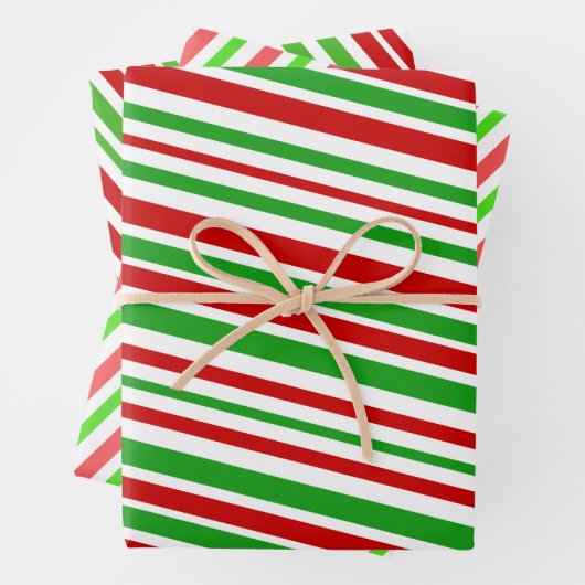 Weihnachtsstreifen in Rot, Weiß und Grün Geschenkpapier Set (Beispiel)