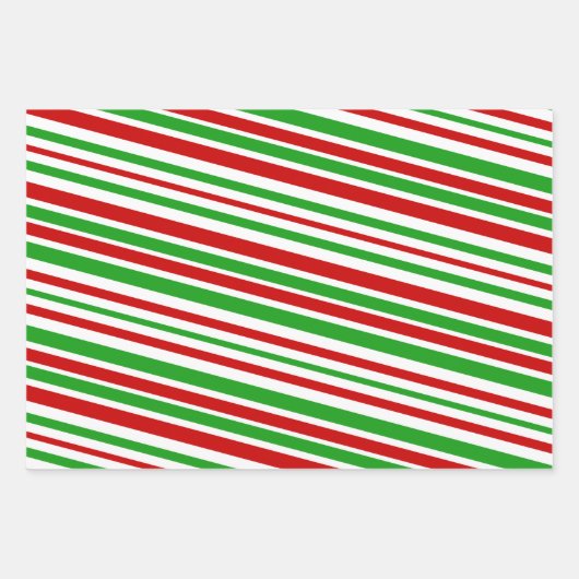 Weihnachtsstreifen in Rot, Weiß und Grün Geschenkpapier Set (Vorderseite)