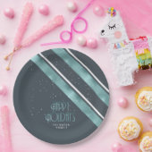 Weihnachtsstreifen Muster Aquamarin/Weiß ID862 Pappteller (Party)