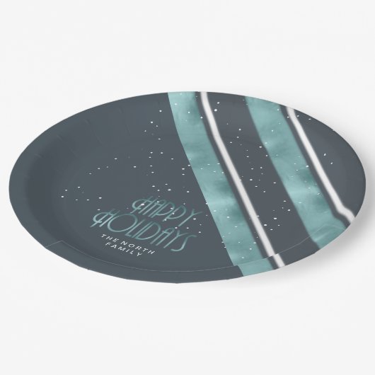 Weihnachtsstreifen Muster Aquamarin/Weiß ID862 Pappteller (Schrägansicht)