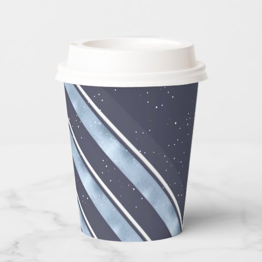 Weihnachtsstreifen Muster Blau/Weiß ID862 Pappbecher (Rückseite)