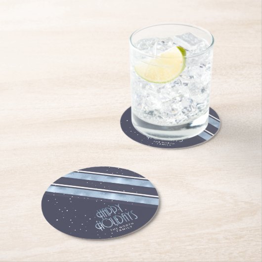 Weihnachtsstreifen Muster Blau/Weiß ID862 Runder Pappuntersetzer (Vor Ort)