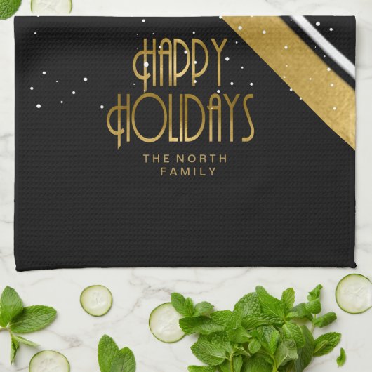 Weihnachtsstreifen Muster Gold/Schwarz ID862 Geschirrtuch (Gefaltet)