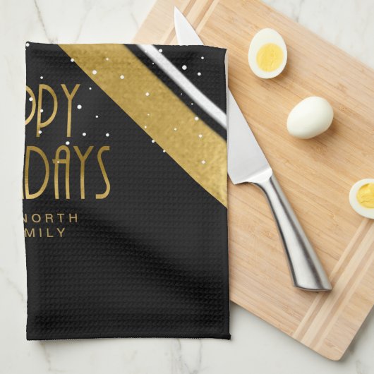 Weihnachtsstreifen Muster Gold/Schwarz ID862 Geschirrtuch (Viertel Falte)