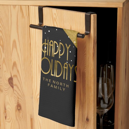 Weihnachtsstreifen Muster Gold/Schwarz ID862 Geschirrtuch (Drittel gefaltet)