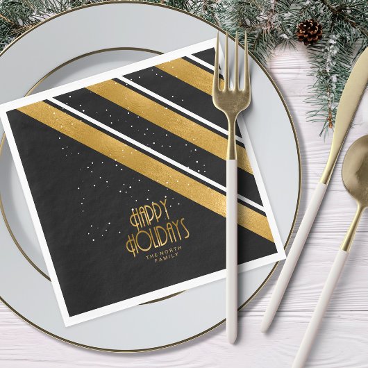 Weihnachtsstreifen Muster Gold/Schwarz ID862 Serviette