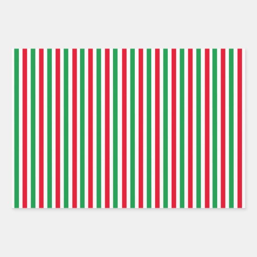 Weihnachtsstreifen & Punkte - Rotes grünes Weihnac Geschenkpapier Set (Vorderseite)