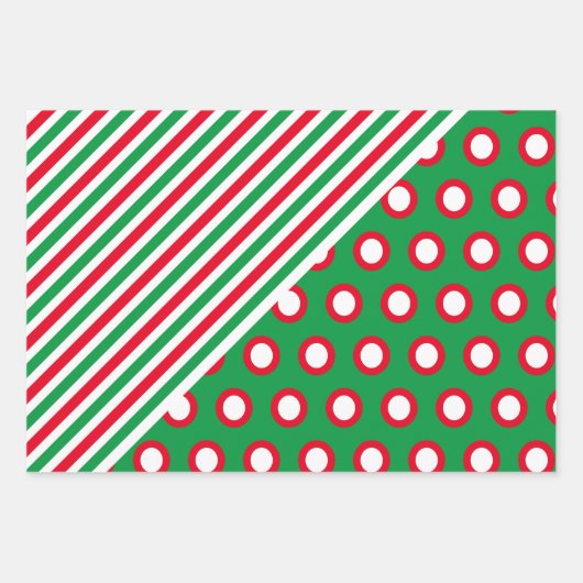 Weihnachtsstreifen & Punkte - Rotes grünes Weihnac Geschenkpapier Set (Vorderseite 2)