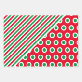 Weihnachtsstreifen & Punkte - Rotes grünes Weihnac Geschenkpapier Set (Vorderseite)