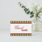 Weihnachtsstreifen Rotes Abendessen Platzkarte (Stehend Vorderseite)