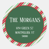 Weihnachtsstreifen - Rücksendeadresse Runder Aufkleber (Vorderseite)