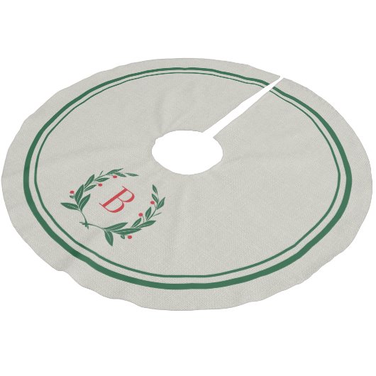 Weihnachtsstreifen und Kleider-Monogramm-Baumrock Polyester Weihnachtsbaumdecke (Schrägansicht)