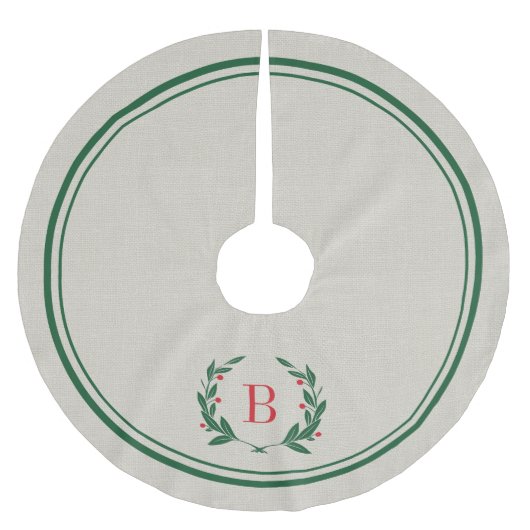 Weihnachtsstreifen und Kleider-Monogramm-Baumrock Polyester Weihnachtsbaumdecke (Vorderseite)