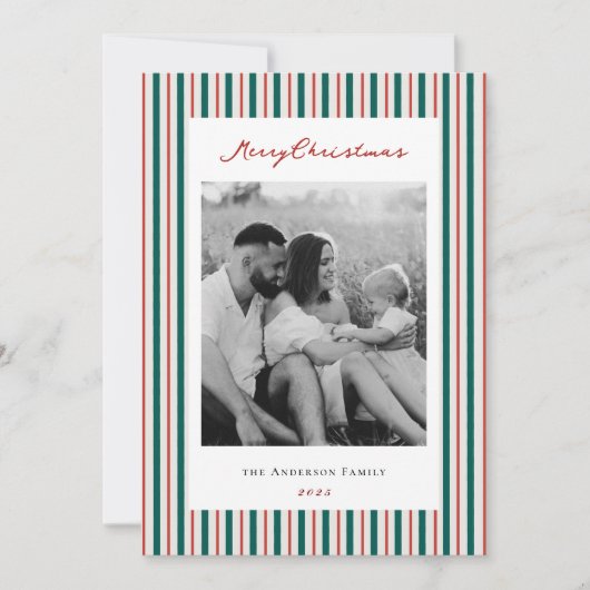 Weihnachtsstreifen Zweiseitiges Foto Feiertagskarte (Vorderseite)