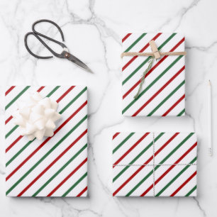 Weihnachtsstreifenmuster Rot Grün Weiß Geschenkpapier Set