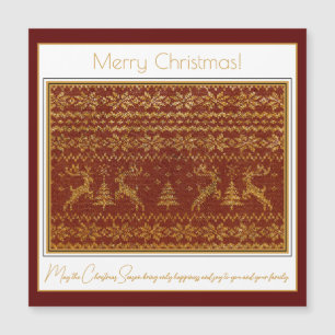 Weihnachtsstrickerei mit Hirschen und Baum Magnetkarte