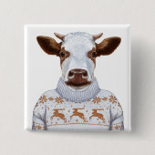 Weihnachtsstrickjacke-Kuh Button (Vorderseite)