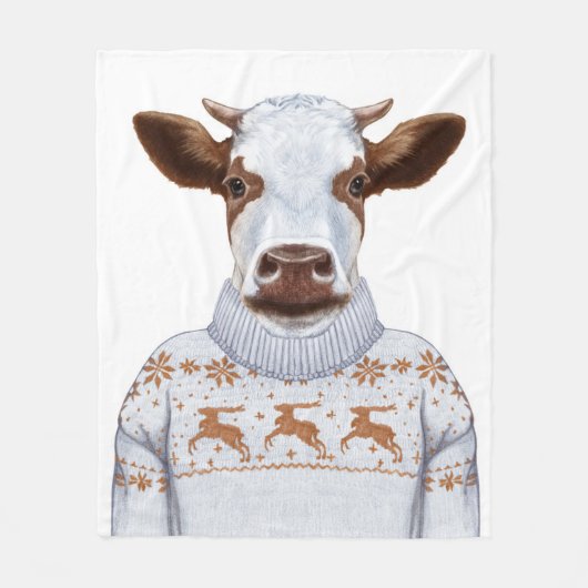 Weihnachtsstrickjacke-Kuh Fleecedecke (Vorderseite)
