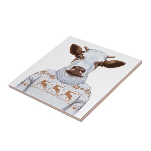 Weihnachtsstrickjacke-Kuh Fliese (Seite)