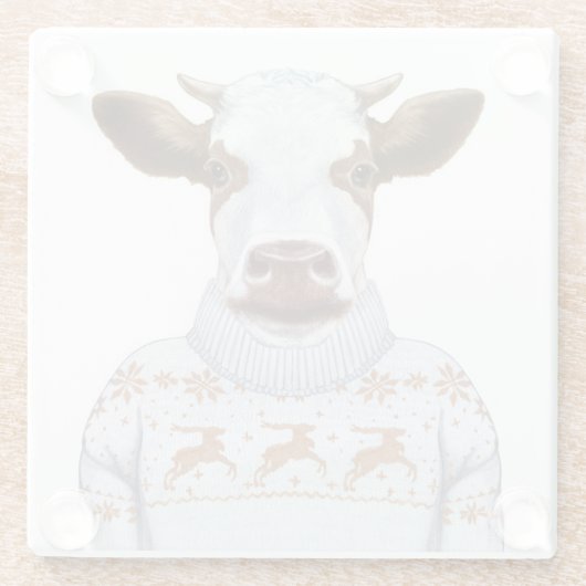 Weihnachtsstrickjacke-Kuh Glasuntersetzer (Rückseite)