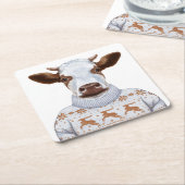 Weihnachtsstrickjacke-Kuh Rechteckiger Pappuntersetzer (angewinkelt)