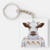 Weihnachtsstrickjacke-Kuh Schlüsselanhänger (Vorderseite)