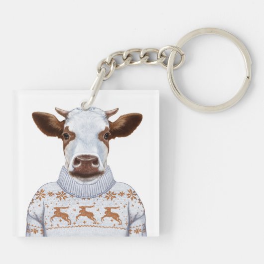 Weihnachtsstrickjacke-Kuh Schlüsselanhänger (Rückseite)