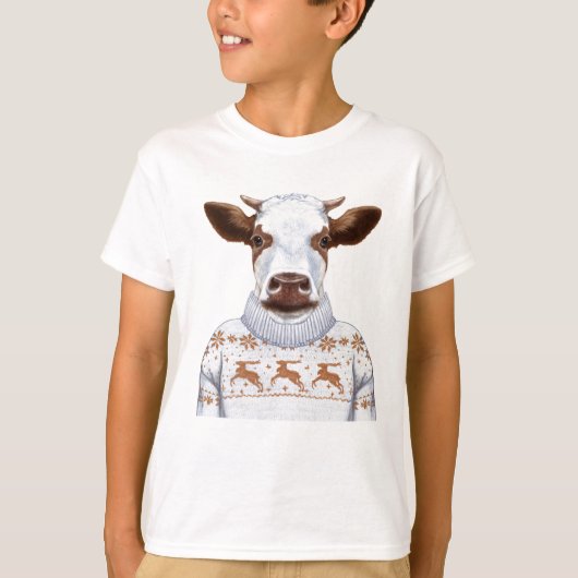 Weihnachtsstrickjacke-Kuh T-Shirt (Vorderseite)