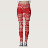Weihnachtsstrickjacke-strickendes Muster - ROT Leggings (Vorderseite)
