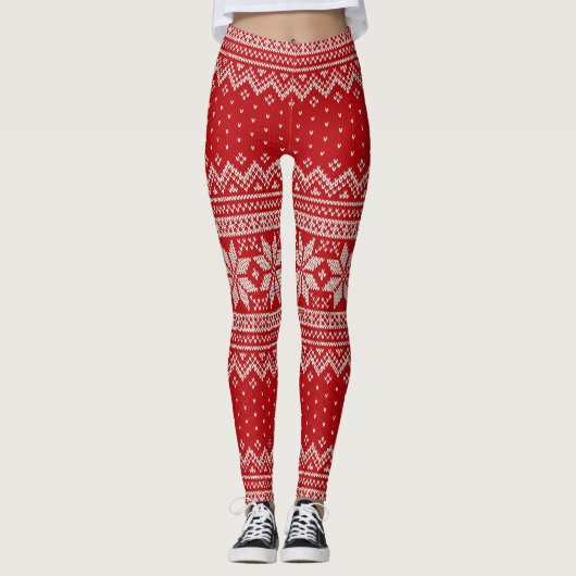 Weihnachtsstrickjacke-strickendes Muster - ROT Leggings (Vorderseite)