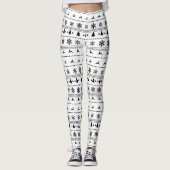 Weihnachtsstrickjackemuster, schwarz auf Weiß Leggings (Vorderseite)