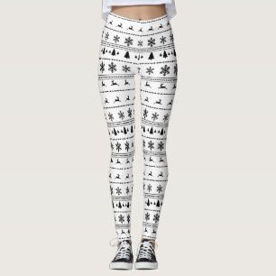 Weihnachtsstrickjackemuster, schwarz auf Weiß Leggings