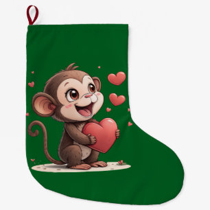 Weihnachtsstrumpf, Affe Rote Herzen Liebe Großer Weihnachtsstrumpf