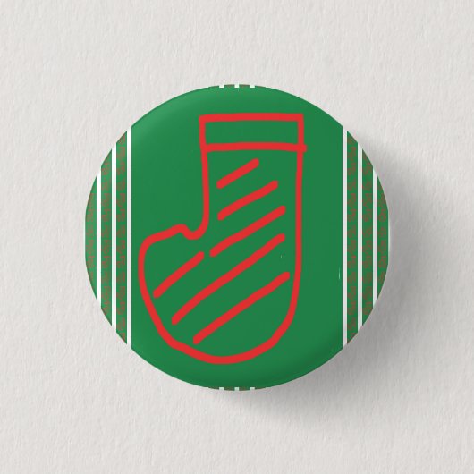 Weihnachtsstrumpf auf Grün Button (Vorderseite)