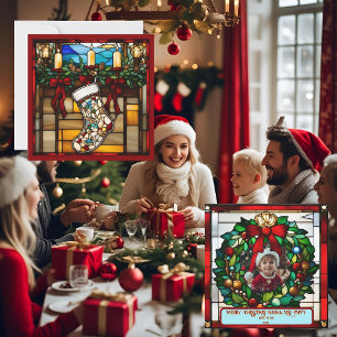 Weihnachtsstrumpf Faux-Buntglas Karte