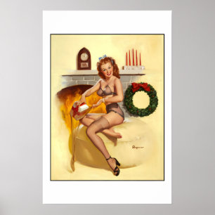 Weihnachtsstrumpf-Füllung im Vintage-Stil Elvgren Poster