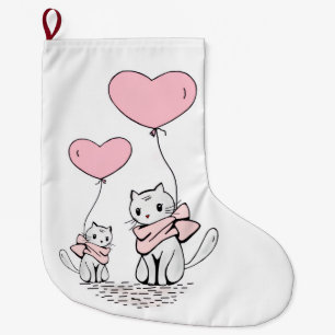 Weihnachtsstrumpf, Katze Rote Herzen Liebe Großer Weihnachtsstrumpf