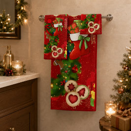 Weihnachtsstrumpf-Kranz-Badezimmer-Handtuch S Badhandtuch Set