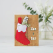 WeihnachtsStrumpf mit Rolle des Geldes Feiertagspostkarte (Stehend Vorderseite)