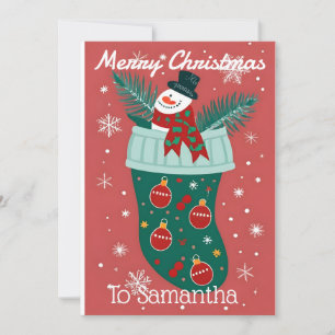 Weihnachtsstrumpf mit Schneemann Feiertagskarte
