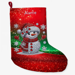 Weihnachtsstrumpf Schneemann mit Strasssteinen Großer Weihnachtsstrumpf