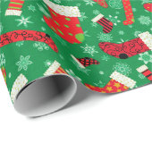 WeihnachtsStrumpf-und -schneeflocke-Muster Geschenkpapier (Rolleneckpunkt)