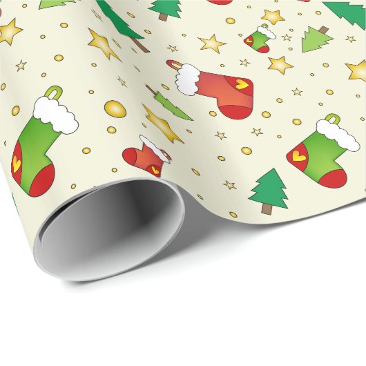 WeihnachtsStrümpfe, -bäume und -sterne Geschenkpapier (Rolleneckpunkt)