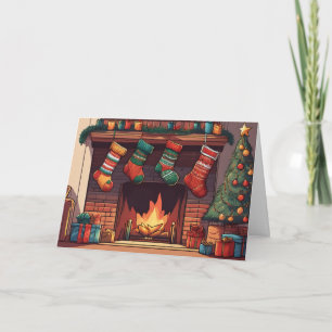 Weihnachtsstrümpfe hängen über dem Kamin  Feiertagskarte