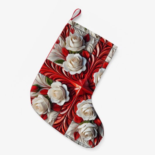 WeihnachtsStrümpfe mit englischer Rose (Vorderansicht (hängend))