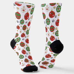🐾 Weihnachtsstrümpfe mit Pfotenabdruck-Ornament Socken
