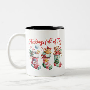 Weihnachtsstrümpfe voller Freude Ferien Preppy  Zweifarbige Tasse